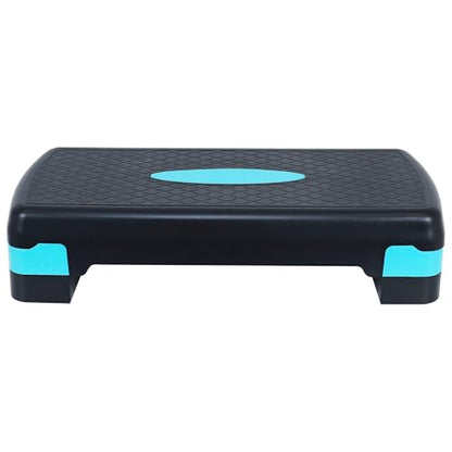 Fitvids Aerobic Step Platform Trainer with Adjustable 2-Level Risers, 400 Pound Weight Capacity – Non-Slip Exercise Stepper - color: Black/Blue