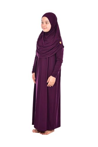 ihvan online Muslim Dress for Girls, Long Sleeve One-Piece Islamic Prayer Dress, Hijab for Kids, Girls Abaya, Islamic Gifts - color: Purple