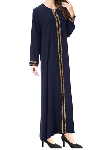 WSPLYSPJY Embroidered Abaya Muslim Dresses for Women Prayer Robe - color: Navy Blue, size: X-Large