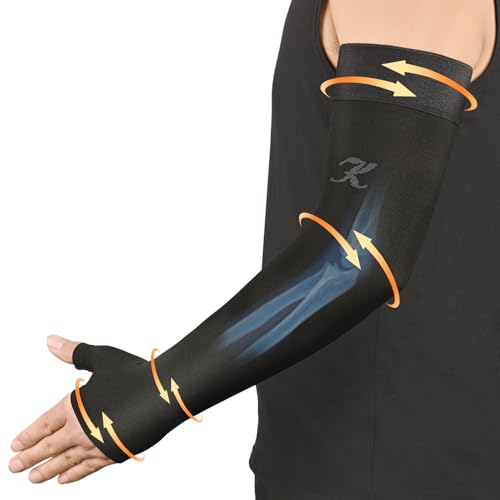 KEKING Lymphedema Compression Arm Sleeve with Gauntlet for Women Men, 20-30 mmHg Medical Graduated Compression Arm Brace, Full Arm Support Brace for Pain Relief, Arthritis, Swelling, Single Black S - color: Black, size: Small