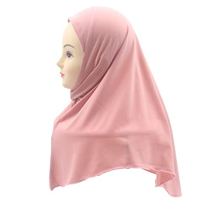 Girls Hijab Muslim Scarf for Kids – Ready to Wear, Solid Color, Soft & Breathable Daily Headwear for Ages 6-11 - color: Dark Pink