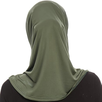 Plain Ready To Wear Amira Hijab for Women - Muslim Instant Amira Jersey Scarf – Soft Muslim One Piece Instant Hijab Headscarf - color: Khaki