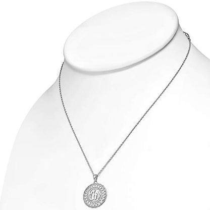 925 Sterling Silver Filigree Muslim Islam God Allah Pendant Necklace, 18" - color: White