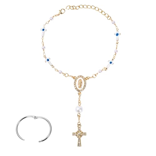 Car Evil Eye Cross for Rearview Mirror,Cross Rearview Mirror Auto Car Medal and Cross Hanging Accessories for Women Men(golden)