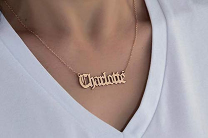 Custom Name Necklace Personalized, 18K Gold Plated Customized Nameplate Necklace Dainty Jewelry Gift for Women, Bridesmaid - color: Old English Name Necklace