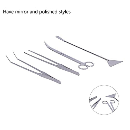 4 in 1 Aquarium Tools Kit, Aluminum Alloy Tools with Mirror Polished Finish for Fish Tank Plant Cleaning and Substrate Maintenance
