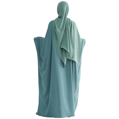 Muslim Abaya Dress Women Middle East Arabian Prayer Robe Batwing Maxi Kaftan Abaya Dress with Hijab - color: Green