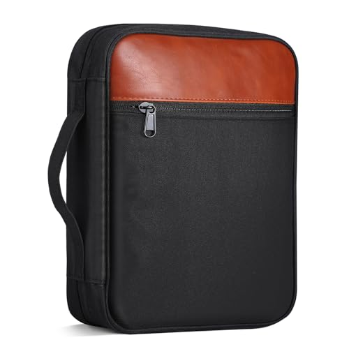 GERMUN Bible Cover with Durable Handle, Carrying Book Case Church Bag Bible, Protective with Zippered Pocket, Bible Accessories Supplies, Book Protector for Book Lovers, BlackBrown - color: Black&brown