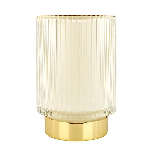 DASITON Makeup Brush holder Organizer,Crystal Cosmetic Makeup Brush Glass Brushes Storage Holder, Vintage Make Up Brush Cup Pen Pencil Holder striped vase(Cream L) - color: Cream, size: L