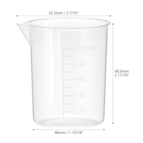 QWORK 100ml/3.4oz Lab Measuring Cup, 12 Pieces Plastic Beaker Cups Mixing Cup with Scale Marking, for Laboratory Use, Liquid Measuring