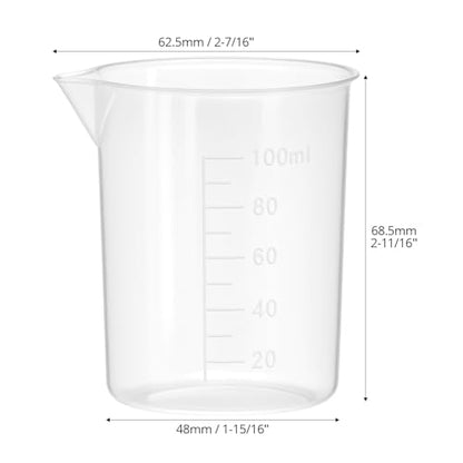 QWORK 100ml/3.4oz Lab Measuring Cup, 12 Pieces Plastic Beaker Cups Mixing Cup with Scale Marking, for Laboratory Use, Liquid Measuring