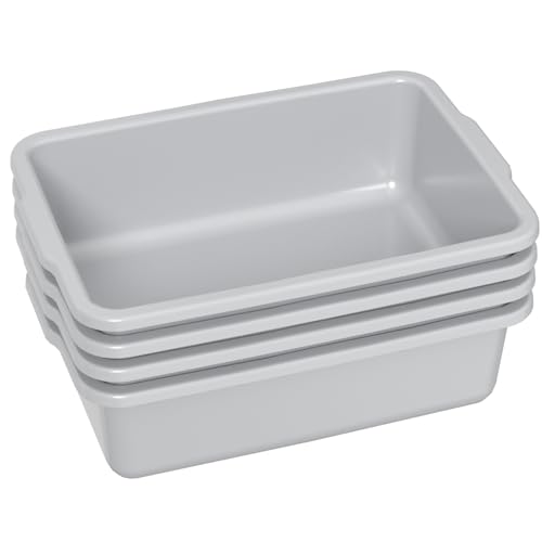 Light Gray Bus Tub, 35 L Plastic Commercial Bus Tubs, 4 Packs | Food Service Bus Box for Restaurant, Food Preparation, Frozen Food, Storage, Washing Dishes, Transportation and Cleaning - size: 35 L