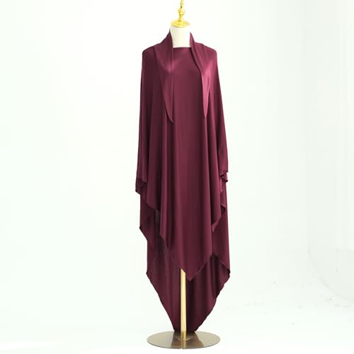 khalat Muslim Stretch Hijab Solid Color Full Cover Hijab for Women V-shaped Fashion Daily Prayer Hijab - color: Wine Red