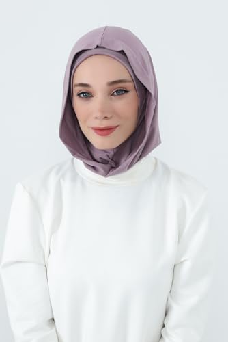Aisha's Design Full Coverage%95 Cotton Bonnet for Women, Ready-to-Wear Hijab Bonnet Headscarf with Neck Coverage - color: Lilac