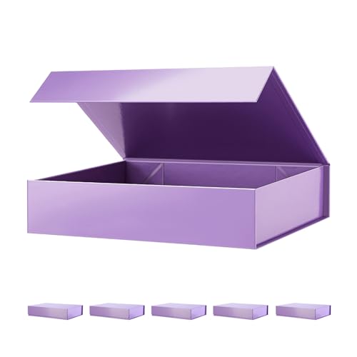 PACKHOME 6 Gift Boxes 11.5x8x2.5 Inches, Sturdy Shirt Boxes with Magnetic Lids for Multiple Occasions (Glossy Purple) - color: 11x7.8x2.3 Inch-Purple-Pack of 6