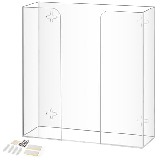 Storage Standard Double Glove Box Holder Dispenser - Kitchen, Medical, & Latex Gloves Holder Wall Mount or Countertop, Universal Fit - Thick Acrylic, Easy to Use, Slide, & Load Open Top Design - Clear - color: Clear - Double
