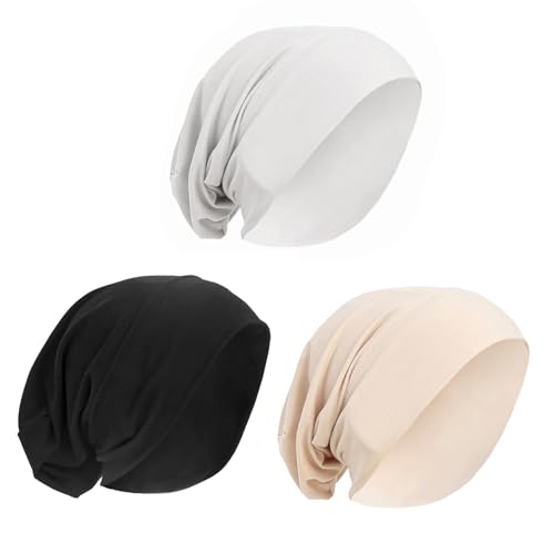 PURFUN 3 Pcs Muslim Inner Hijab Caps Women Solid Color Under Hijab Caps Stretchy Breathable Full Cover Undercap Tube Bonnet - color: Beige+white+black