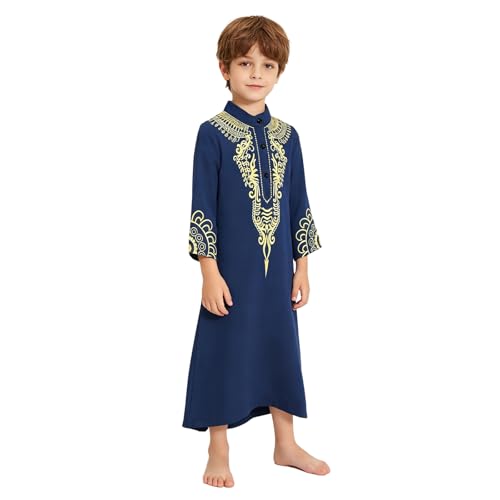 Kids Long Sleeve Dubai Dress Abaya Saudi Arab Kaftan Islamic Robe Muslim Thobe Embroidery for Ceremony - size: 4-5T