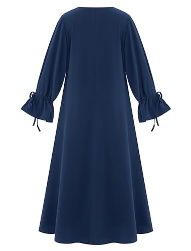 ODIZLI Women's Abaya Muslim Long Sleeve Tie Cuffs Prayer Dress Arabic Kaftan Dubai Turkey Islamic Dresses - color: Dark Blue, size: Medium