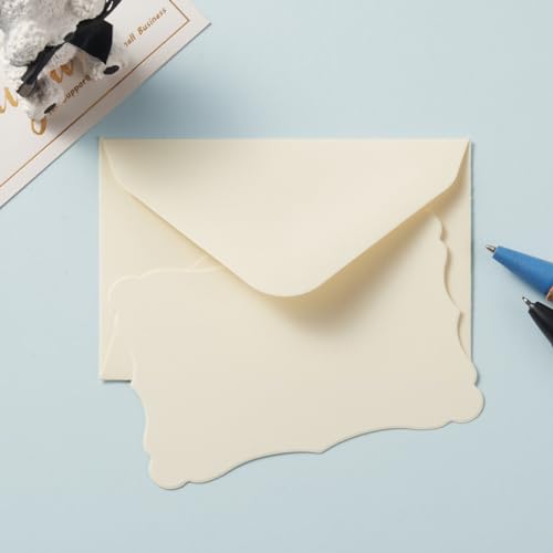 100 Pack Mini Envelopes with Blank Note Cards, Cream Color | 4 x 2.7 Inches, Self-Adhesive, Small Business Card Size - color: Cream