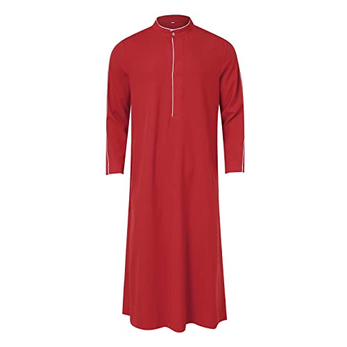 Men’s Thobe Muslim Islamic Robe Kaftan Long Sleeve Jubba Arabic Gown Ramadan Eid Prayer Ethnic Dress A9 - color: Red, size: XX-Large