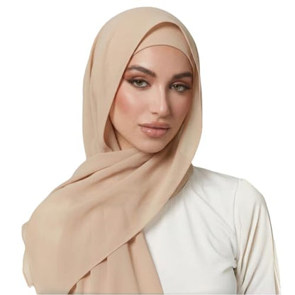 Yeieeo Instant Chiffon Hijab with Undercap (Tube or Bandage Cap), Breathable, no sweat buildup,Solid Chiffon Head Wraps - color: Beige