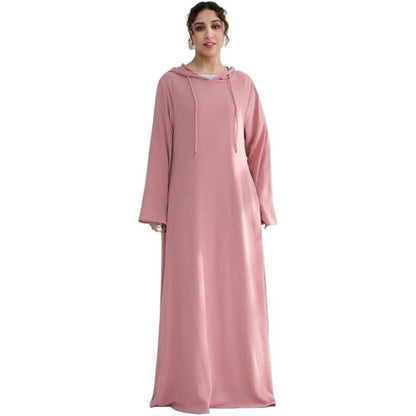 Muslim Abaya Dress for Women Lightweight Hoody Pockets Islamic Prayer Robe - color: Pink, size: Small