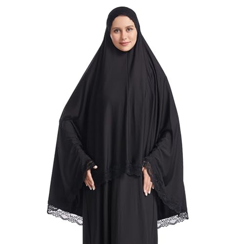 Muslim Women's Instant Big Hijab Jersey Turbans Khimar Abaya Soft Prayer Scarf, 1pc Lace - color: Black, size: Medium