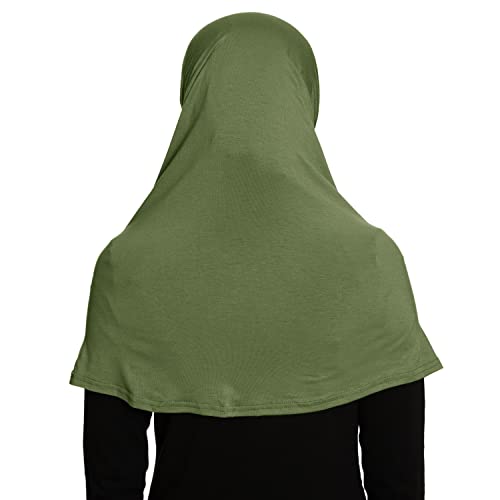 TheHijabStore.com Women's 2 Piece Amira Jersey Hijab - Soft Modal Stretch Head Scarf with Tube Under Scarf Cap - color: Olive Green