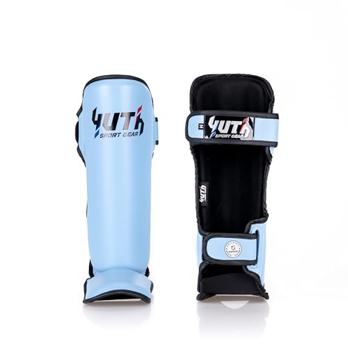Signature Shin Guards | Premium Muay Thai Shin Guards | Lightweight & Durable Shinguards Muay Thai | Padded, Adjustable Muay Thai Leg Guards for Kickboxing, MMA Sparring, Training - color: Powder Blue, size: Large
