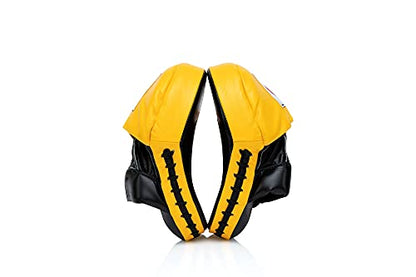 Fairtex FMV9 Contoured Focus Mitts |Striking Accuracy & Protection for Boxing, Muay Thai, Kickboxing |Ergonomic Design, Soft Padding, Secure Fit Leather - color: Black/Yellow