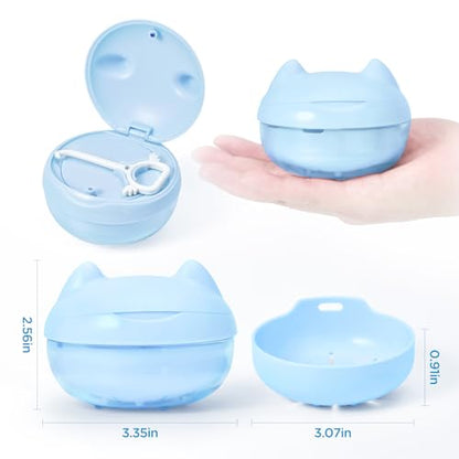 Retainer Case Denture Bath Case Basket Mirror Leak-proof Blue Cat | 2-in-1 design Strainer Basket No-Leak Cleaning Case for Mouth Guard Cute Removal Tool,Aligner chewies,Bursh - color: Blue Cat