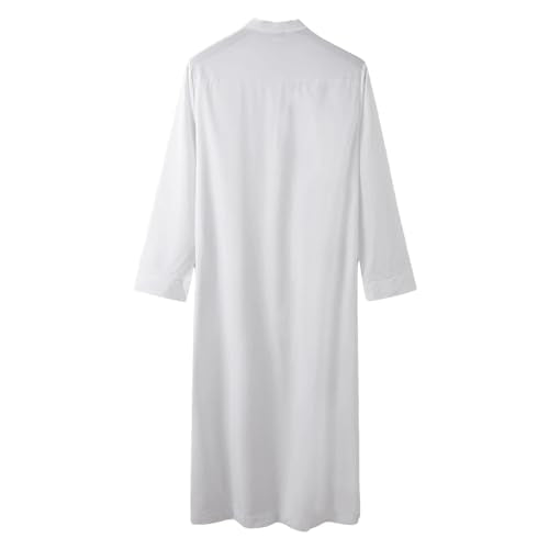 Men’s Muslim Islamic Thobe Robe Kaftan Long Sleeve Jubba Arabic Dubai Ethnic Prayer Gown with Pocket A19 - color: White, size: X-Large