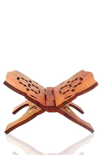 Handmade Wooden Holy Book Stand – Ethnic Folding Rehal for Bible, Bhagavad Gita, Quran, Granth Sahib – Decorative Showpiece (16 cm, Brown)