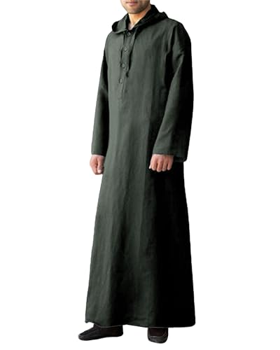 YAOHUOLE Long Sleeve Kaftan Thobe Button down Men Thobe with Pocket Big and Tall Kaftan Muslim Men Thobe - color: Dark Gray, size: XX-Large