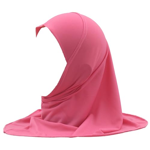 Girls Hijab Muslim Kids Scarf Headwear Solid Color for 2-6 Years Ready to Wear - color: Rose Red