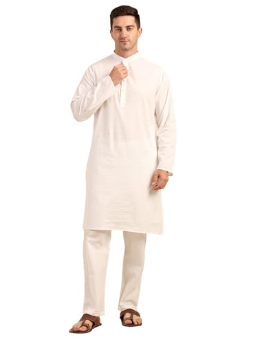 ITOS365 Men’s Cotton Kurta Pajama Set for Men | Ethnic Wear & Yoga Meditation Outfit | Festive, Casual & Daily Wear - color: White, size: Small