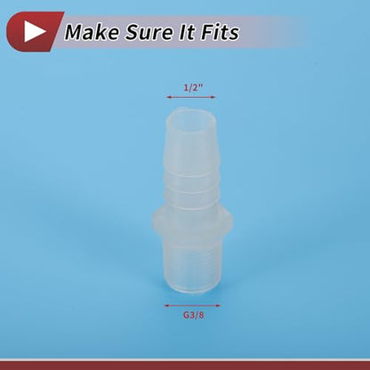 1 Set Aquarium Plastic Hose Barb Fitting 1/2" Barb G3/8 NPT Male Hose Adapter Clear PP