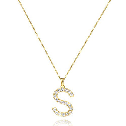 Tarsus Initial Cubic Zirconia Necklace Jewelry Gifts for Women Adjustable Chain 18" + 2" - style: Gold-S-Diamond style