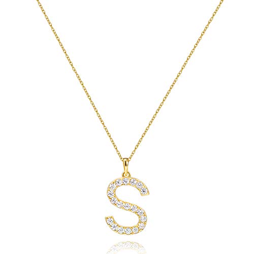 Tarsus Initial Cubic Zirconia Necklace Jewelry Gifts for Women Adjustable Chain 18" + 2" - style: Gold-S-Diamond style