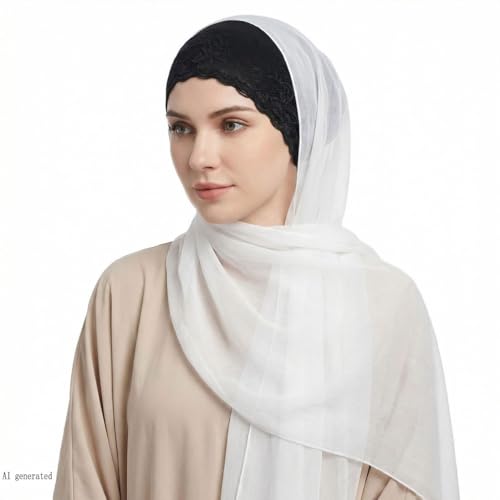 Lucky staryuan® 3 Pack Lace Hijab UnderCap for Women, Non Slip Hijab Cap, Islamic Muslim Under Scarf for Women - color: Black White Grey