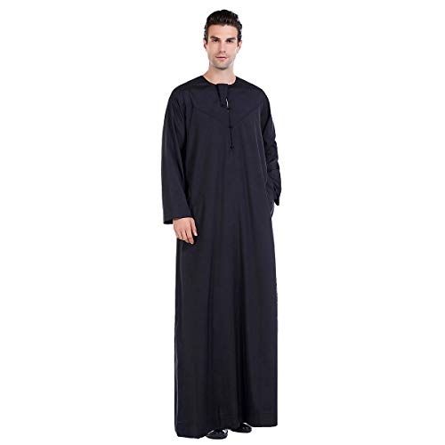 Men's Muslim Clothes Durable Kaftan Robe Dubai Long Gown Ethnic Clothes,1pc Soft Robe - color: D Black, size: XX-Large