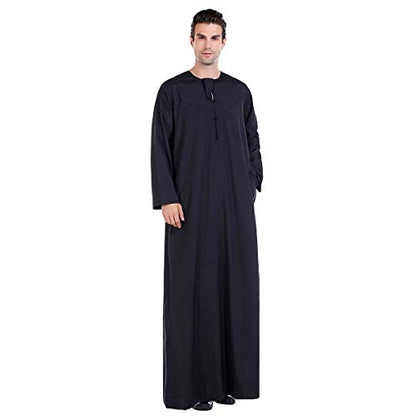 Lenmipot Men's Muslim Clothes Durable Kaftan Robe Dubai Long Gown Ethnic Clothes,1pc Soft Robe - color: D Black, size: X-Large