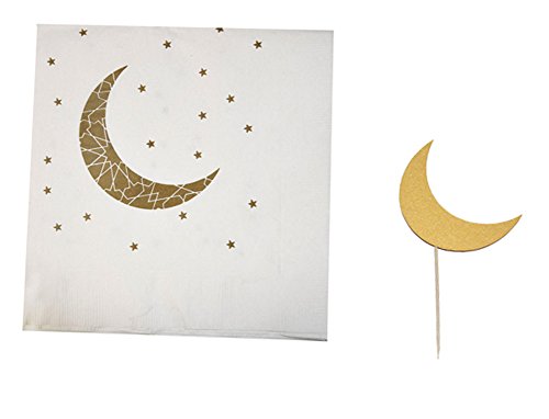 Zaffron Ramadan and Eid Gold Crescent Moon Party Packs (Napkins and Food Picks/Cupcake Toppers) - color: Napkins and Food Picks / Cupcake Toppers