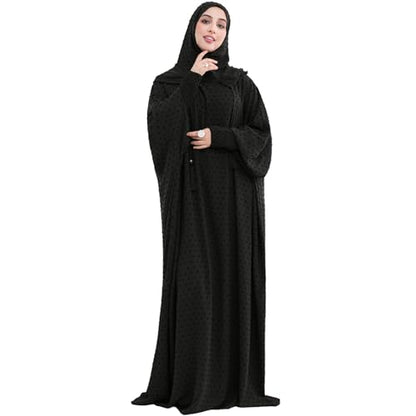 Upgraded Abaya Dress for Women 1PC Hoodie Polka Dot Modest Prayer Robe - color: Black, size: Size 2