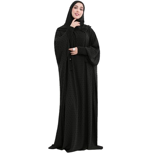 Upgraded Abaya Dress for Women 1PC Hoodie Polka Dot Modest Prayer Robe - color: Black, size: Size 1