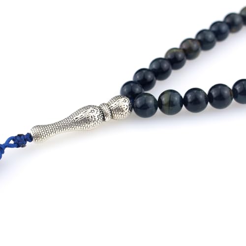 Muslims Islamic Dhikr Tasbeeh Tasbih Prayer Beads, 99 Blue Tiger Eye Stone Beads with Tassel
