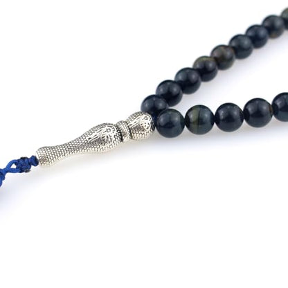 Muslims Islamic Dhikr Tasbeeh Tasbih Prayer Beads, 99 Blue Tiger Eye Stone Beads with Tassel