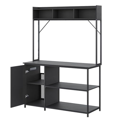 BELLEZE 55-90 Gallon Aquarium Stand with LED Lights, Fluted Cabinet for Fish Tank Accessories Storage, Heavy Duty Metal & Power Outlets, 1200 LBS Capacity, Turtle Tank Reptile Terrarium, Black Ebony