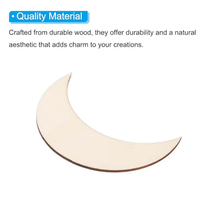 PATIKIL 3.5"x1.2" Wooden Moon, 10 Pack Unfinished Wood Moon Blank Wooden Cutouts Ornaments Natural Wood Pieces for Christmas Party Craft Projects - size: 3.5"x1.2"